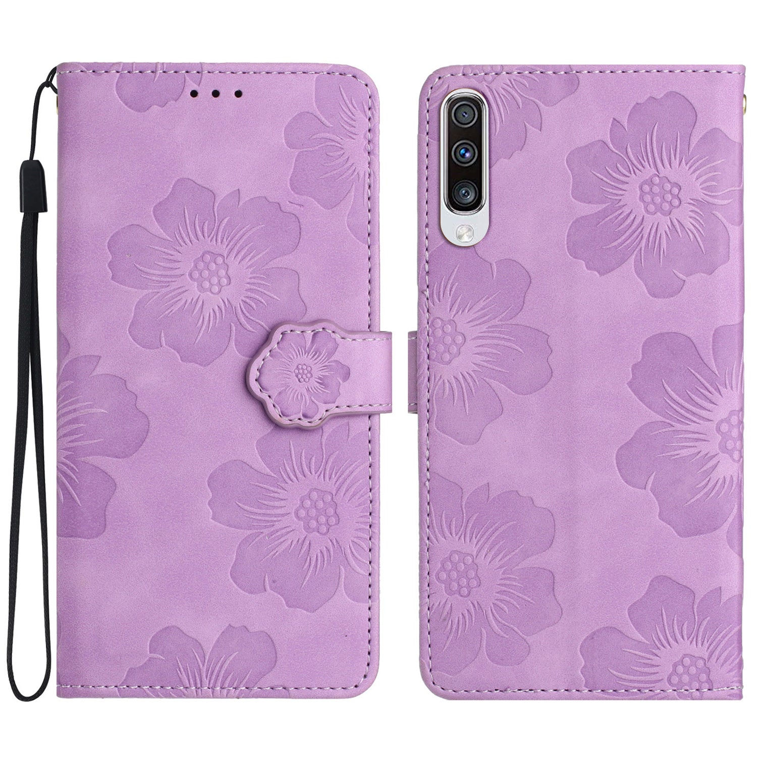 For Samsung Galaxy A50 / A50s / A30s Flowers Imprinted Leather Phone Cover Wallet Stand Case with Strap For Samsung Galaxy A50 / A50s / A30s Flowers Imprinted Leather Phone Cover Wallet Stand Case with Strap